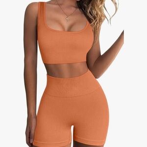 Orange Ribbed Two-Piece workout Set